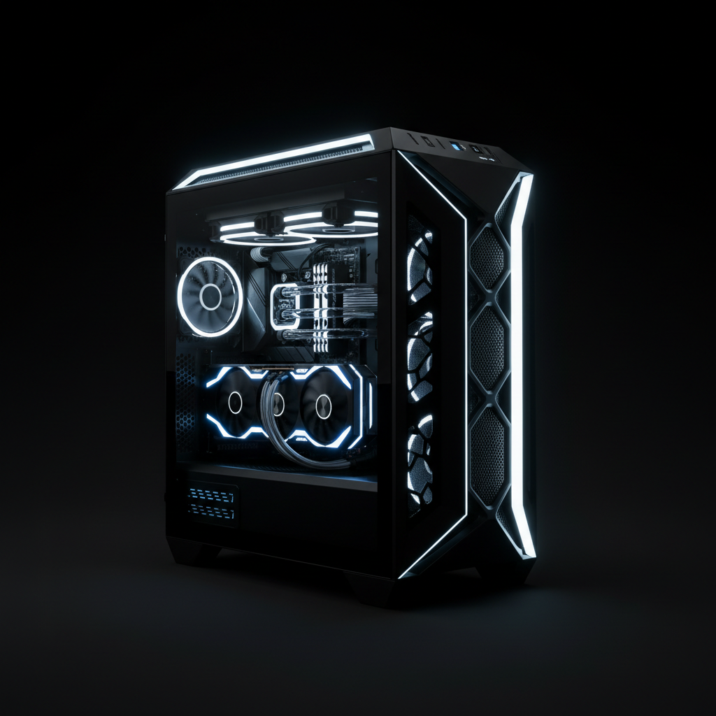 NOVA Pro Gaming PC with blue RGB lighting